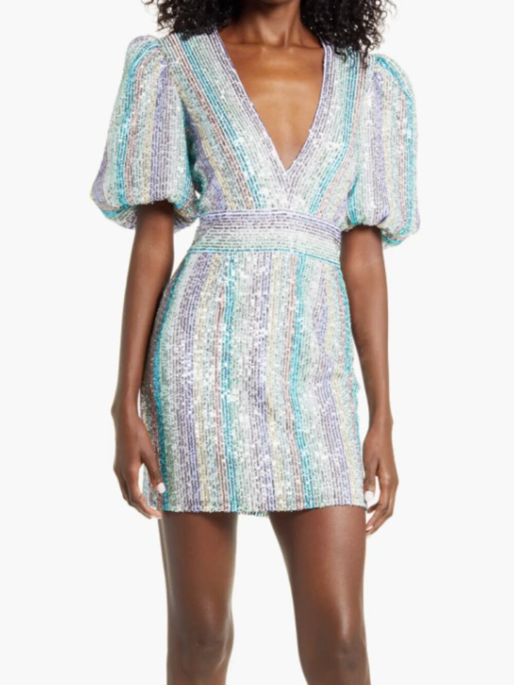SAYLOR Iridescent Pastel Stripe Sequin Mini Dress